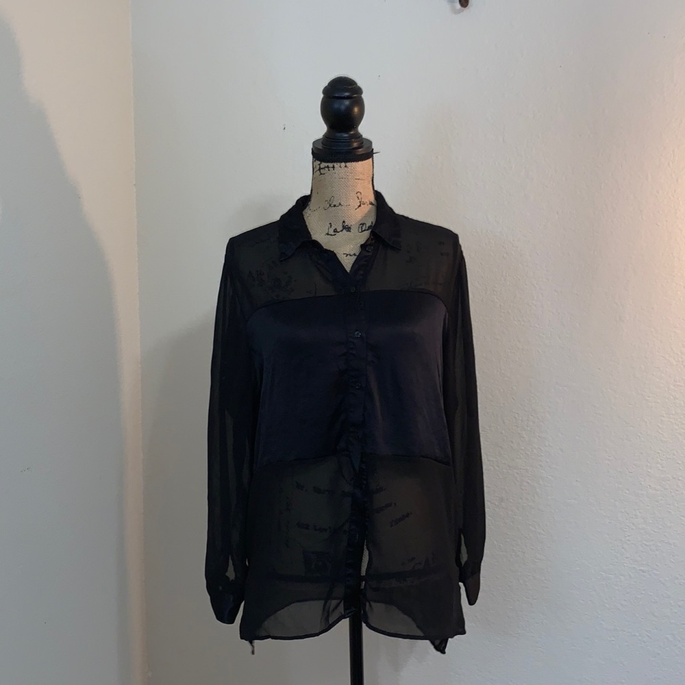ZARA Black Silk and Sheer Top